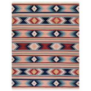 Kilim Light Pink/Blue 8 ft. x 10 ft. Striped Native American Geometric Area Rug