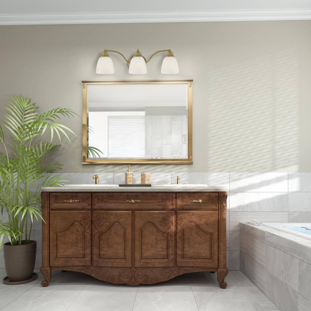 Antique Brass 3-Light Vanity with Opal Glass Shades