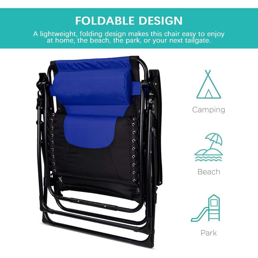 Oversized Zero Gravity Beach Lounger with Side Tray in Blue