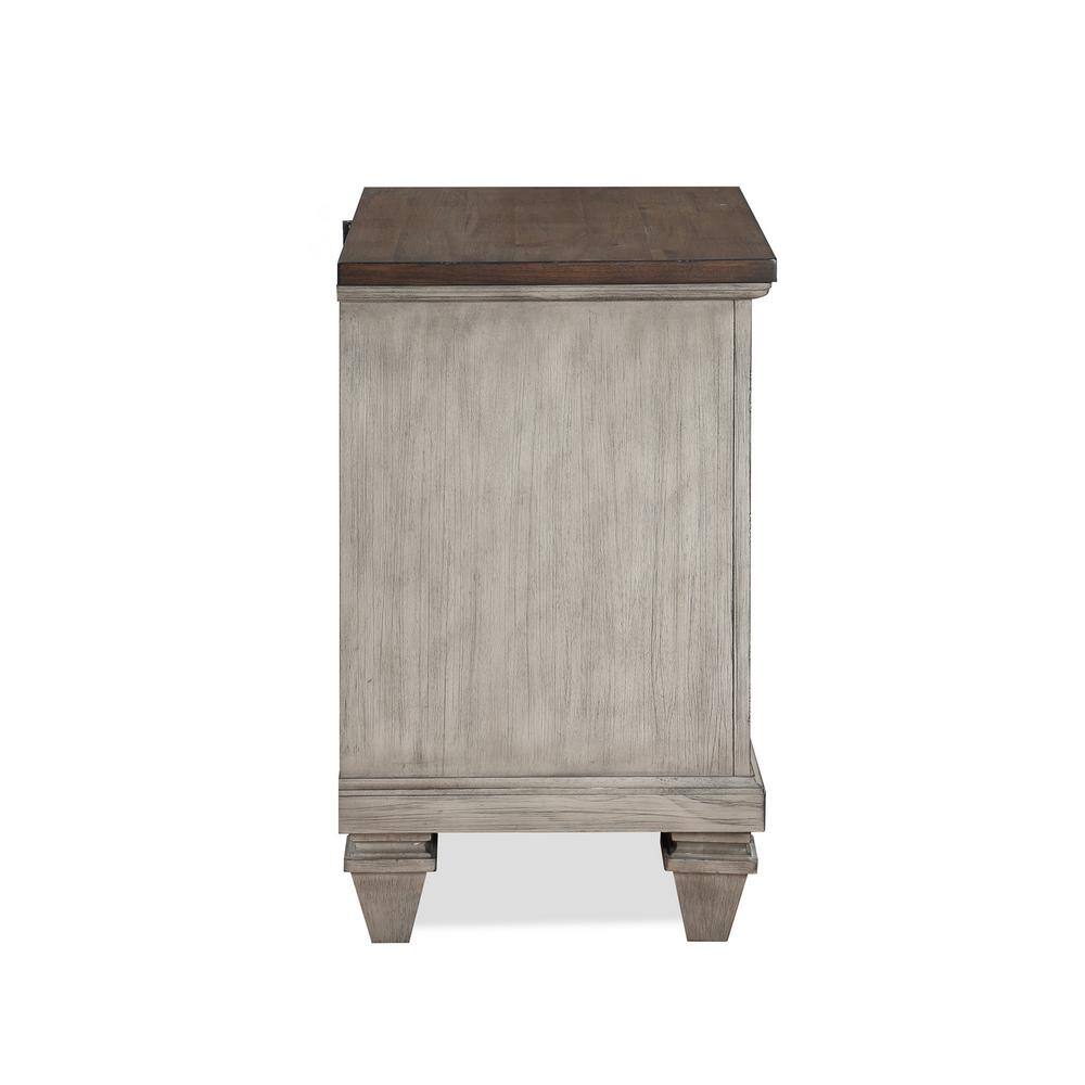 Mariana Vintage Cream and Brown 2-Drawer Solid Wood Nightstand