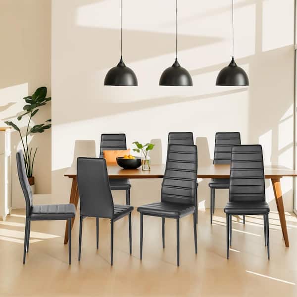 Mydepot Black PU Leather Upholstered Dining Chairs with Metal Legs (Set of 4)