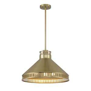 Seagram 20 in. W x 14 in. H 3-Light Warm Brass Standard Pendant Light with Metal Cone Shade