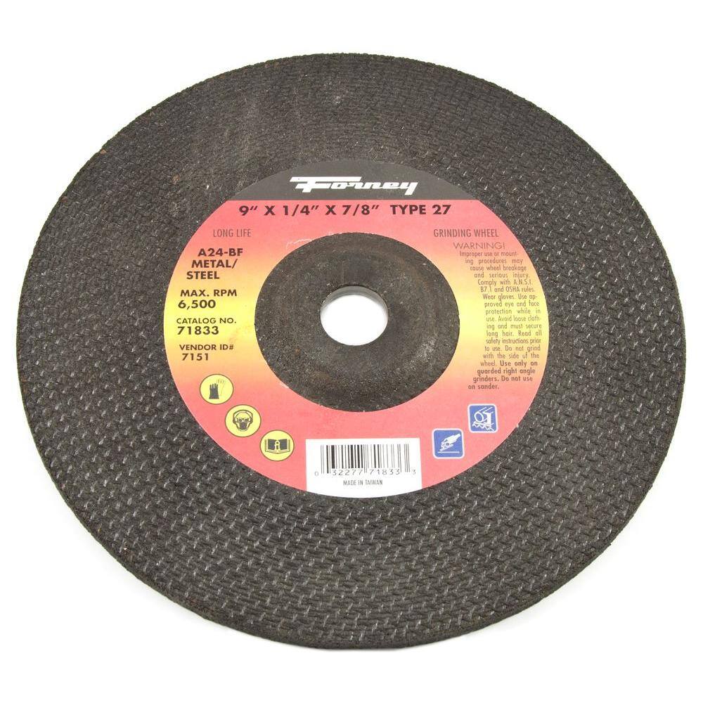 Forney 9 in. x 1/4 in. x 5/8 in.11 Threaded Metal Type 27 Grinding Wheel71833 The Home Depot