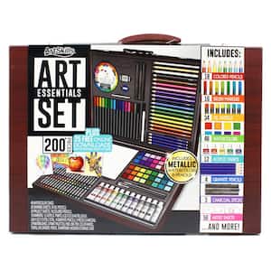 Complete Art Essentials Kit with Portable Wood Case for Drawing and Painting (200+ Pieces)