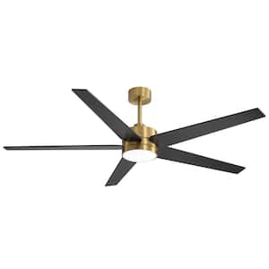 Rudolph 65 in. Integrated LED Indoor Black-Blade Gold Ceiling Fans with Light and Remote Control Included