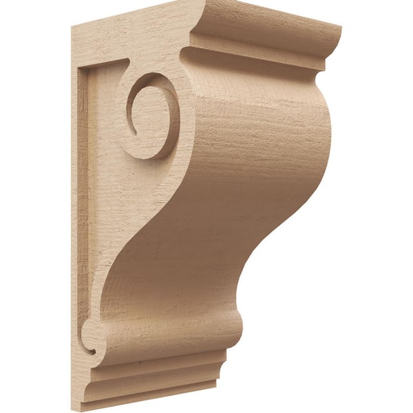 Ekena Millwork 7 in. x 7 in. x 14 in. Series 2 Wide Scroll Rough Cedar Woodgrain Timberthane Polyurethane Corbel, Primed Tan