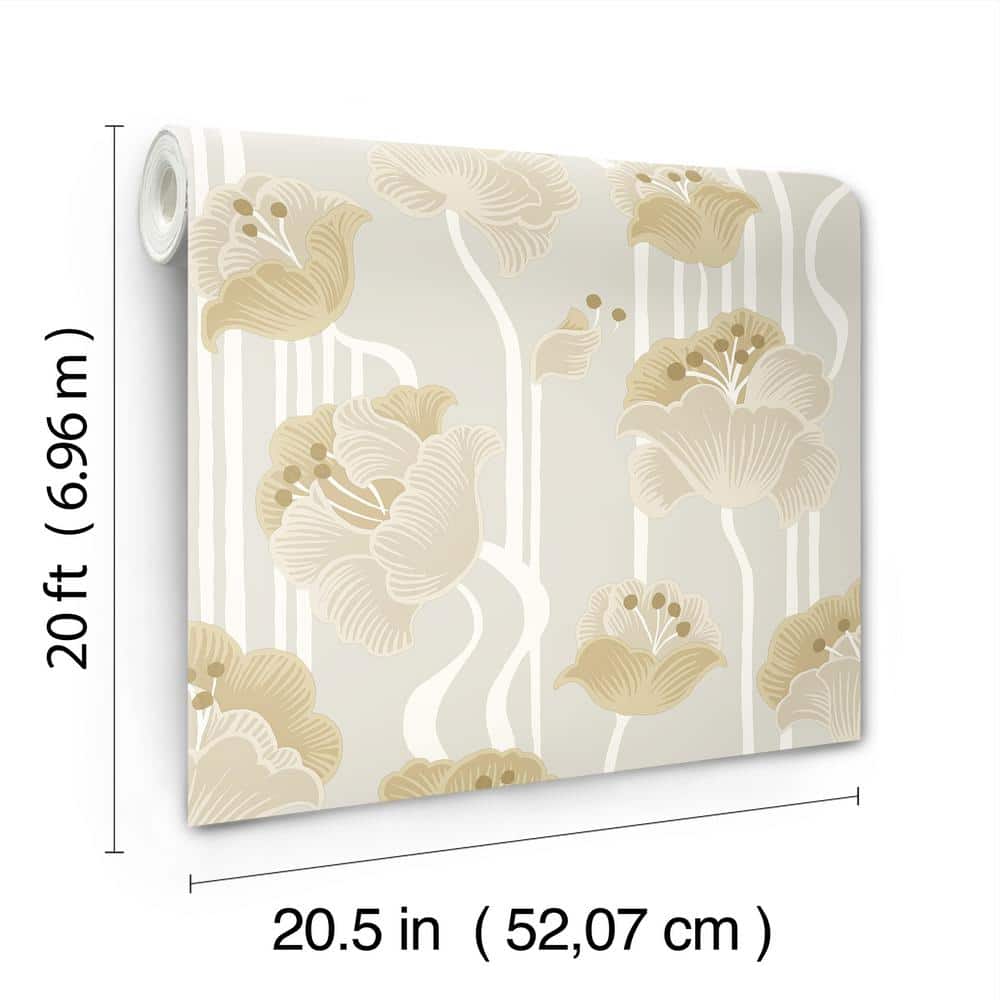 Shirley Beige and Gold Floral Peel and Stick Wallpaper