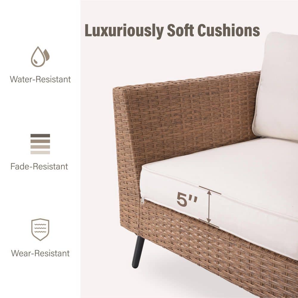 Beige 8-Piece Steel Frame Outdoor Sectional Sofa Set