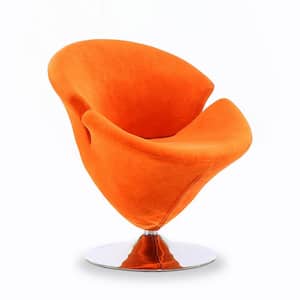 Tulip Orange and Polished Chrome Velvet Swivel Accent Chair