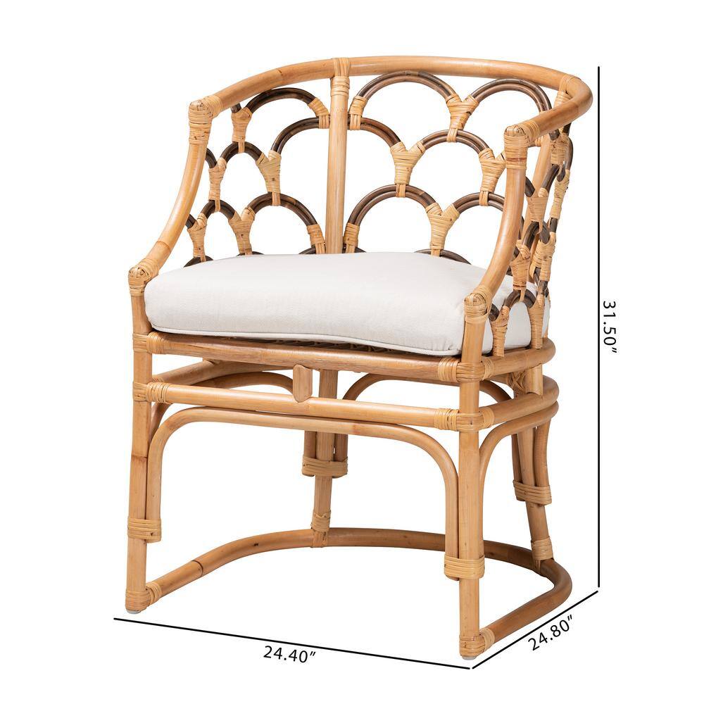 Handcrafted Natural Brown Rattan Geometric Barrel Chair