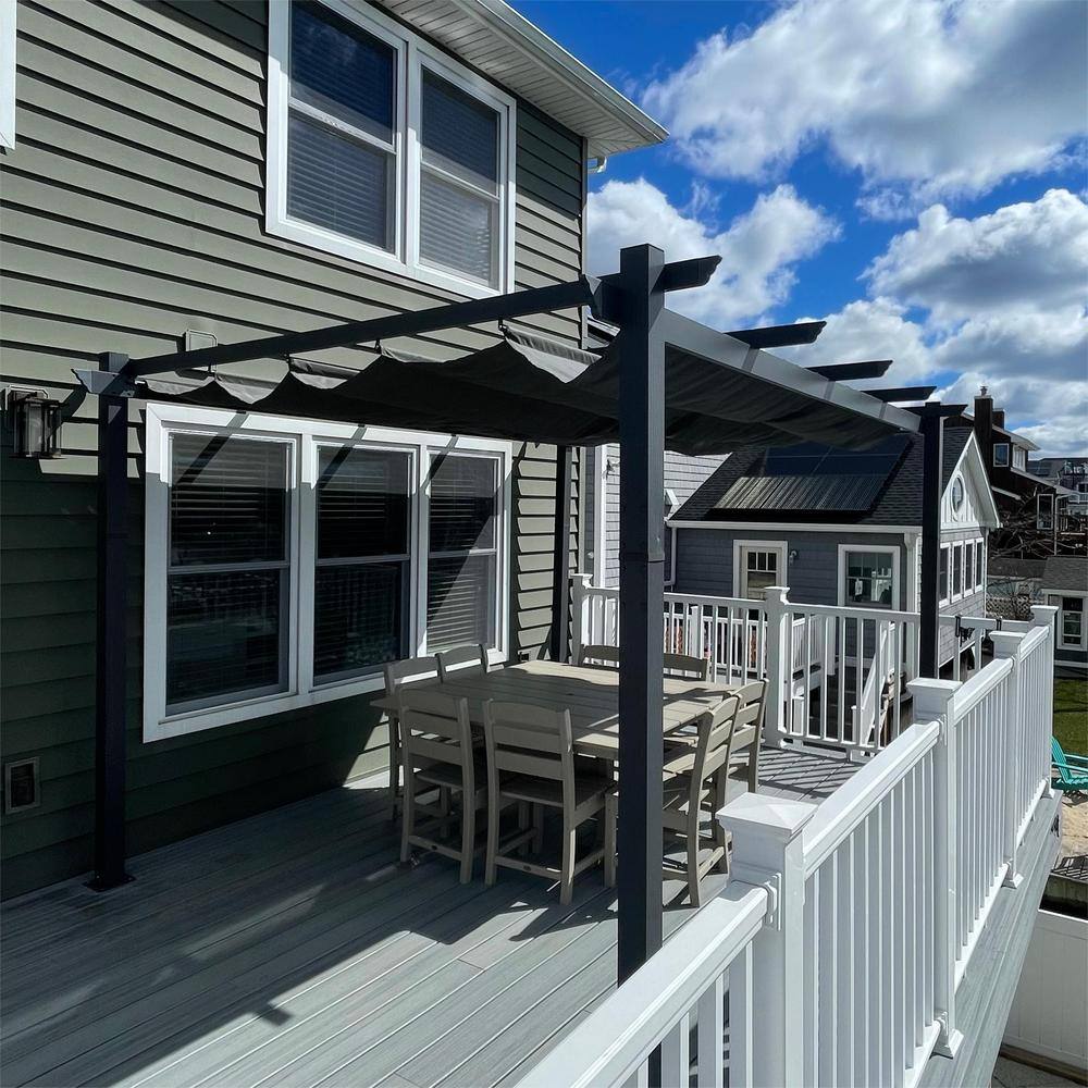 Gray Aluminum Outdoor Pergola with Retractable Canopy, 11' x 13'