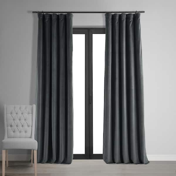 Exclusive Fabrics & Furnishings Natural Grey Velvet Rod Pocket Blackout Curtain - 50 in. W x 120 in. L (1 Panel)