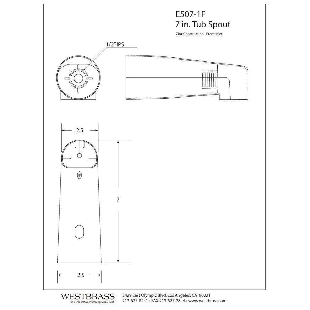 7" Stainless Steel Wall Mounted Tub Spout
