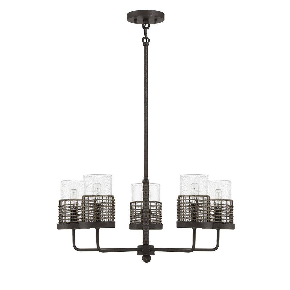 Granada Gunsmoke Gray Rattan 5-Light Chandelier