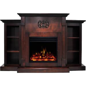 Sanoma 72 in. Electric Fireplace Heater in Mahogany with Mantel, Bookshelves, Enhanced Multi-Color Log Display, Remote
