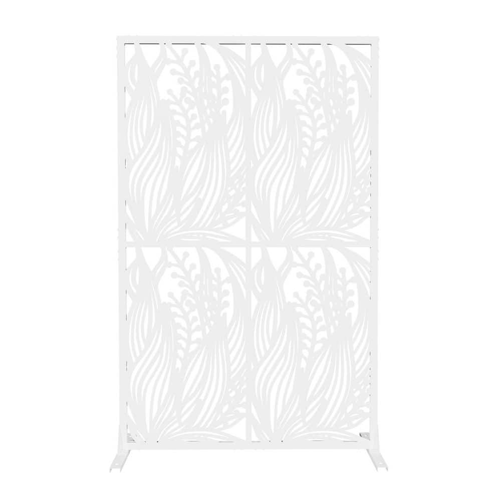3.8 ft. x 6 ft. Privacy Fence Screen White Leaf Metal Outdoor Indoor Divide