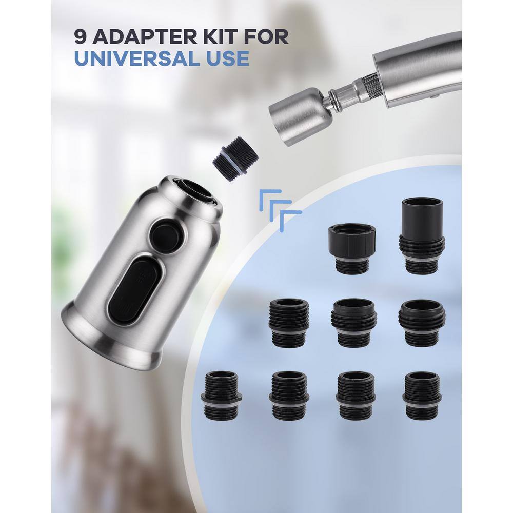 Brushed Nickel 3-Function Kitchen Faucet Spray Head with Adapters