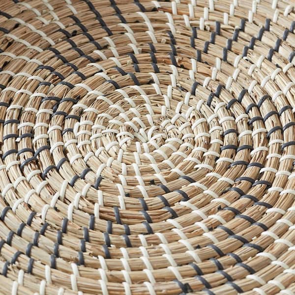 Black, White and Natural Seagrass Decorative Round Tray (Set of 2)