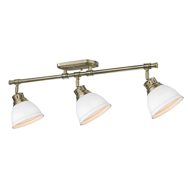 Golden Lighting - Duncan 6.5 in. 3-Light Aged Brass Semi-Flush Mount with White Shade and No Bulbs Included