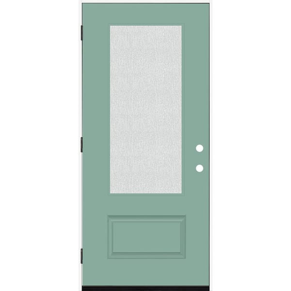 Steves & Sons Legacy 36 in. x 80 in. 3/4 Lite Rain Glass RHOS Quarry Finish Fiberglass Prehung Front Door