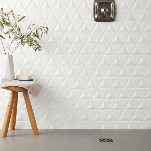 Medley Triangle Cloud White 11.02 in. x 12.55 in. Glossy Ceramic Mosaic Wall Tile (1 sq. ft./Each)