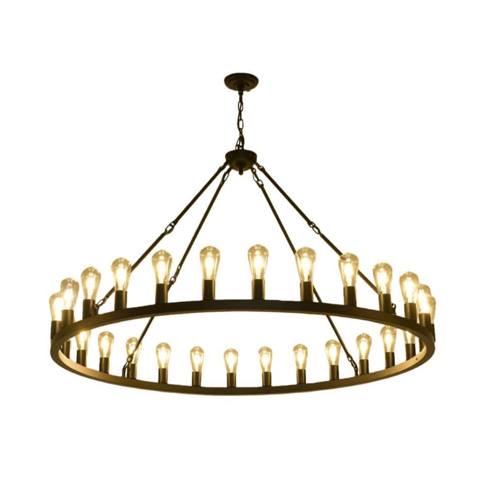 53 in. 28-Light Black Extra Large Wagon Wheel Chandelier, E26 Farmhouse Ceiling Light for Dining, Bulb Not Included price history on PriceWatchPro