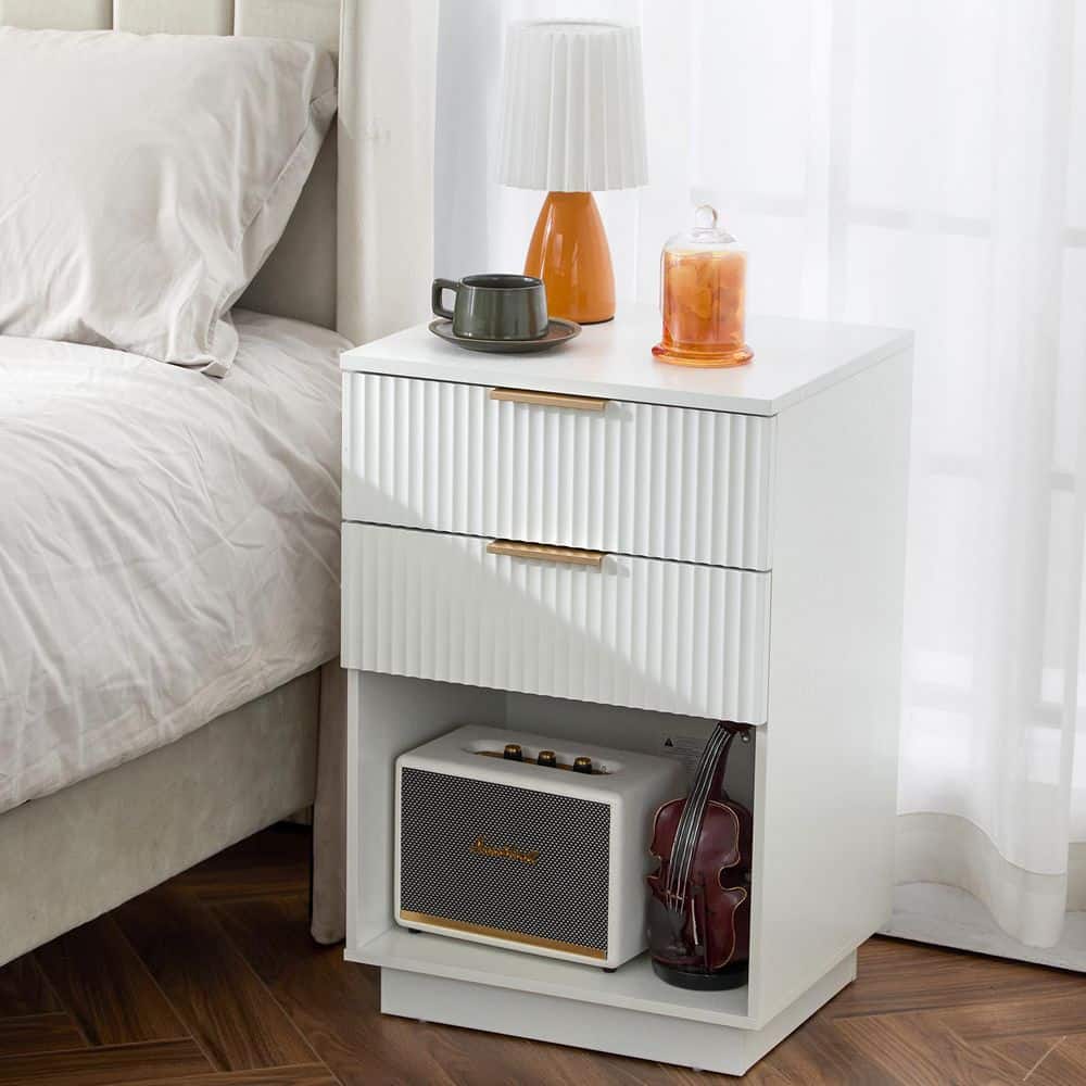 White 2 Drawer 17. 72 in. Wide Nightstand