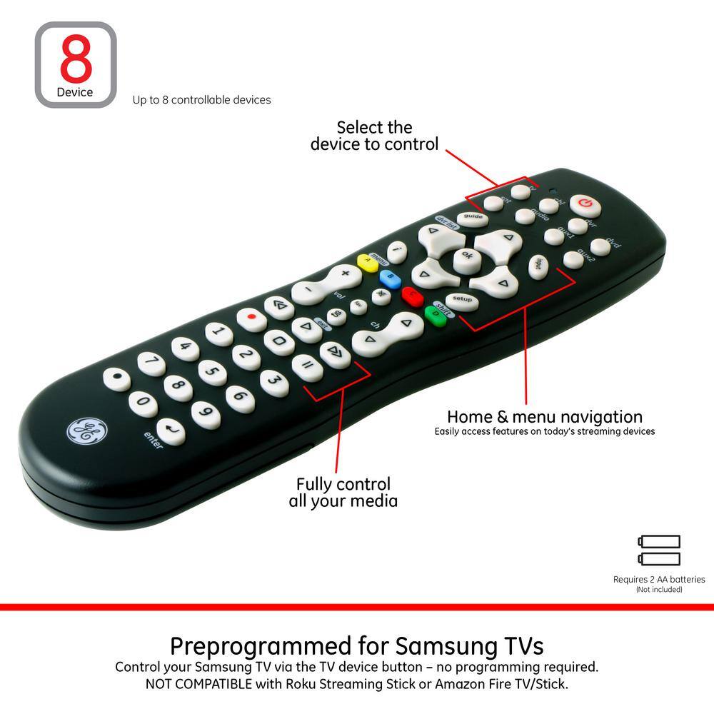 Black 8-Device Universal Remote Control with RF