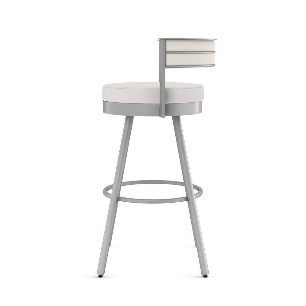 Eller 30" Off-White Faux Leather Swivel Bar Stool with Shiny Grey Metal