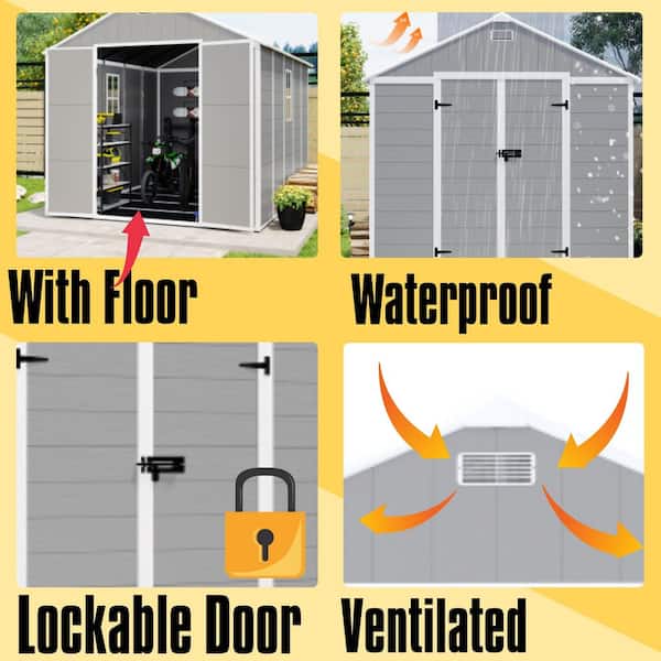 8 ft. W x 10 ft. D Resin Storage Shed with Floor for Garden and Backyard (75 sq. ft.)