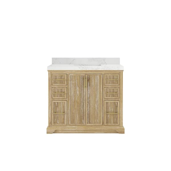Willow Collections Alys Teak 42 in. W x 22 in. D x 36 in. H Single Sink Bath Vanity in Whitewashed with 2 in. Calacatta Nuvo Top