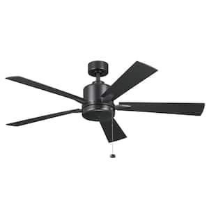 Lucian II 52 in. Indoor Satin Black Downrod Mount Ceiling Fan with Pull Chain