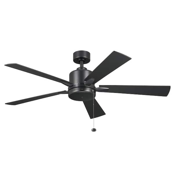 KICHLER Lucian II 52 in. Indoor Satin Black Downrod Mount Ceiling Fan with Pull Chain for Bedrooms or Living Rooms