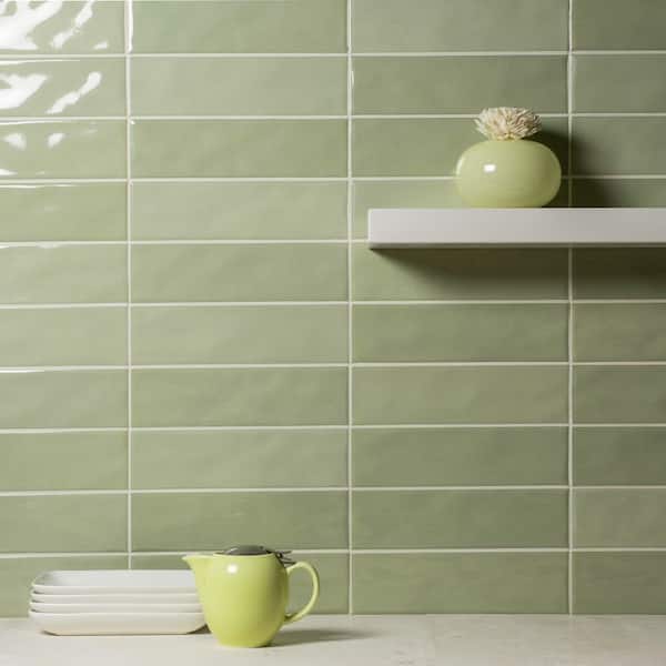 Countryside 3 in. x 10 in. Green Tint Gloss Ceramic Subway Wall Tile (5.6 sq. ft. / case)