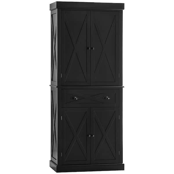 16 in. W x 30 in. D x 72.50 in. H Black MDF Freestanding Linen Cabinet with Drawer and 4-Adjustable Shelves in Black
