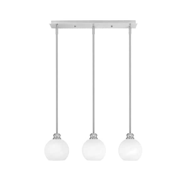 Unbranded Albany 60-Watt 3-Light Brushed Nickel Linear Pendant Light with White Marble Glass Shades and No Bulbs Included