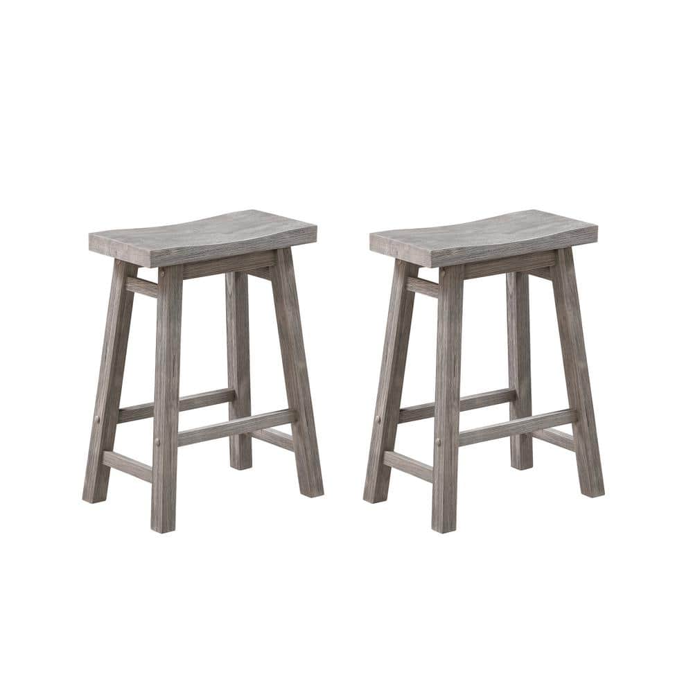 Sonoma 24 in. Product Height Wood Saddle Bar Stools, Set of 2 - Storm Gray 