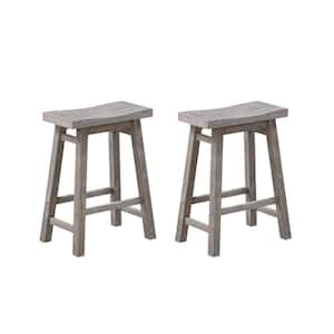 Sonoma 24 in. Product Height Wood Saddle Bar Stools, Set of 2 - Storm Gray Wire-Brush