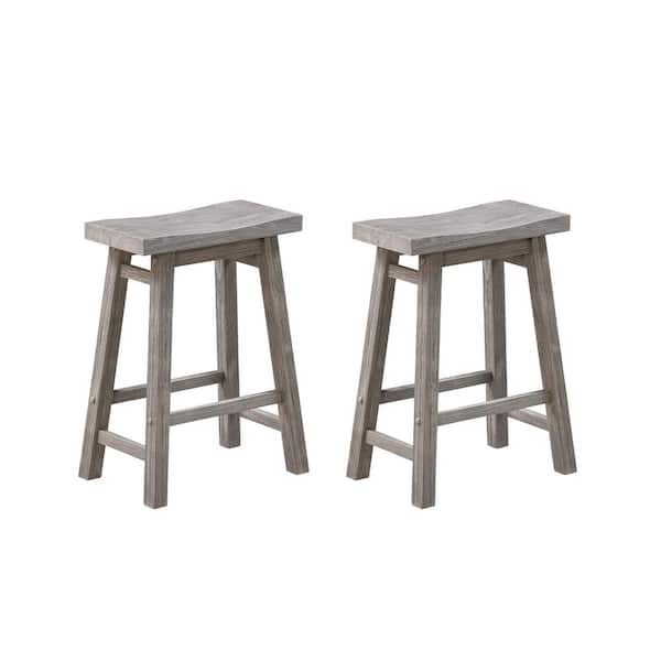 Boraam Sonoma 24 in. Product Height Wood Saddle Bar Stools, Set of 2 - Storm Gray Wire-Brush