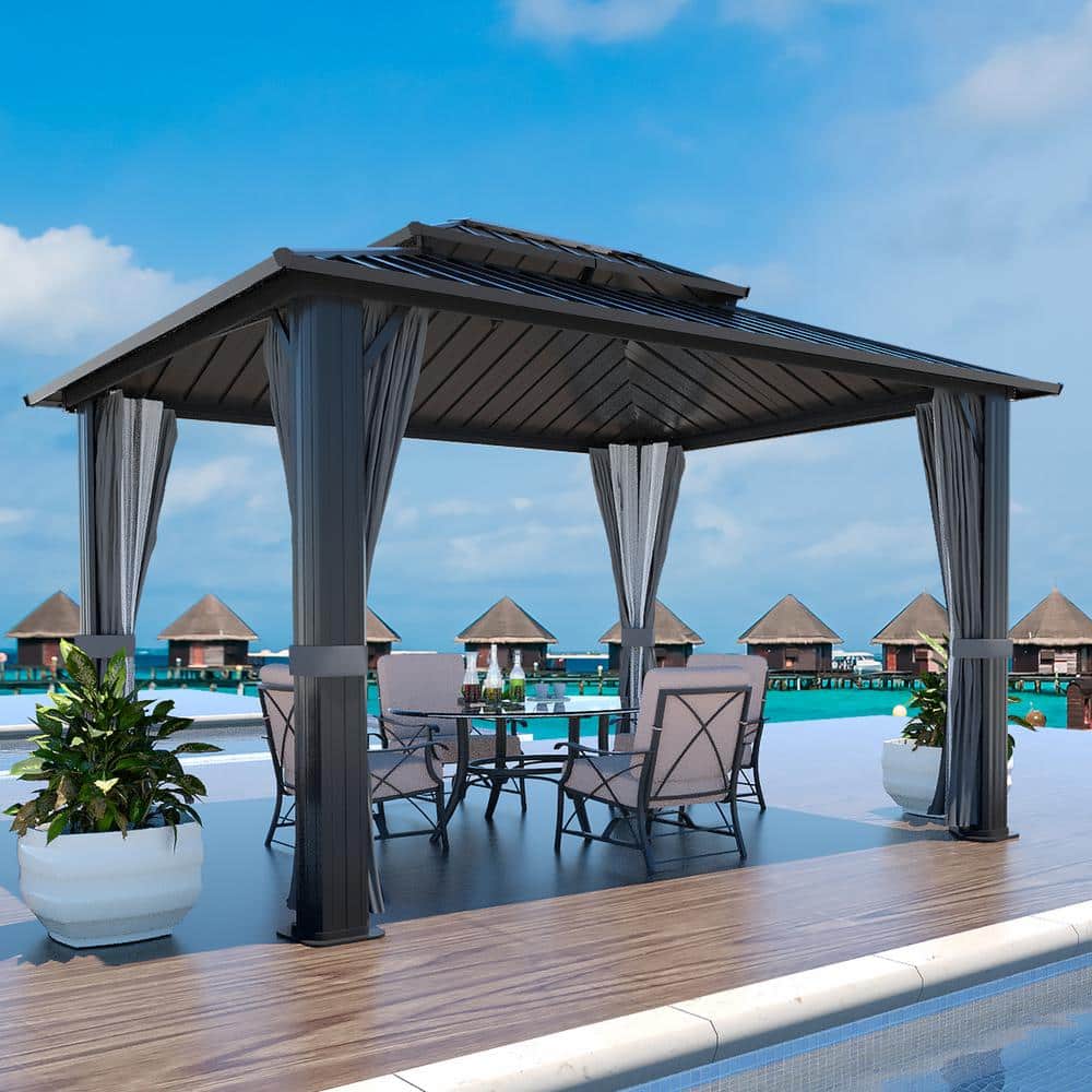 ●ONE BRILLIANT● GretaOB550Black 5009360780 VEIKOUS 12 ft. x 16 ft. Double Hardtop Canopy Gazebo with