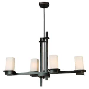 Vlacker 4-Light Oil Rubbed Bronze Linear Pendant with Frosted Opal Glass Shades