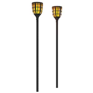 Solar Tiki Torch Path Lights Black Solar Flame Effect Integrated LED Weather Resistant IP65 (2-pack)