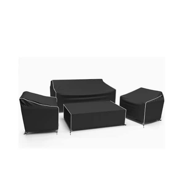 Unbranded Outdoor Dust And Waterproof Furniture Cover 4-Piece Set For Coffee Table, Chair, 420D, Black And White Piping