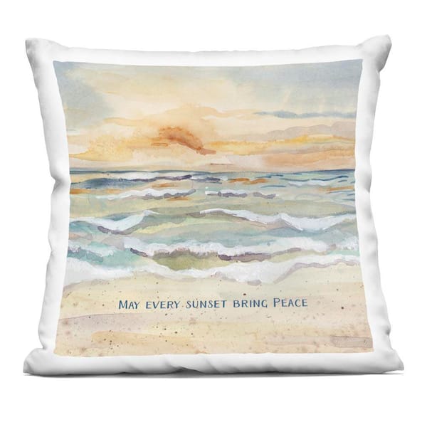 May Every Sunset Bring Peace Beige Print Zipper Polyester 18 in. x 18 in. Throw Pillow