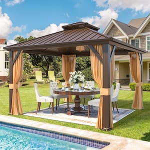 12 ft. x 12 ft. Hardtop Gazebo with Aluminum Frame, Double Galvanized Steel Roof, Curtains, and Netting
