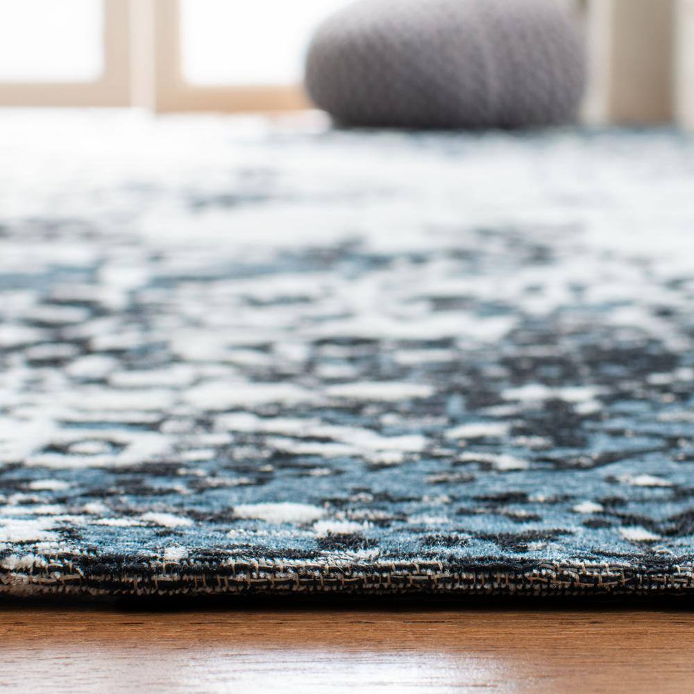 Navy and Ivory 8' x 10' Cotton Chenille Area Rug