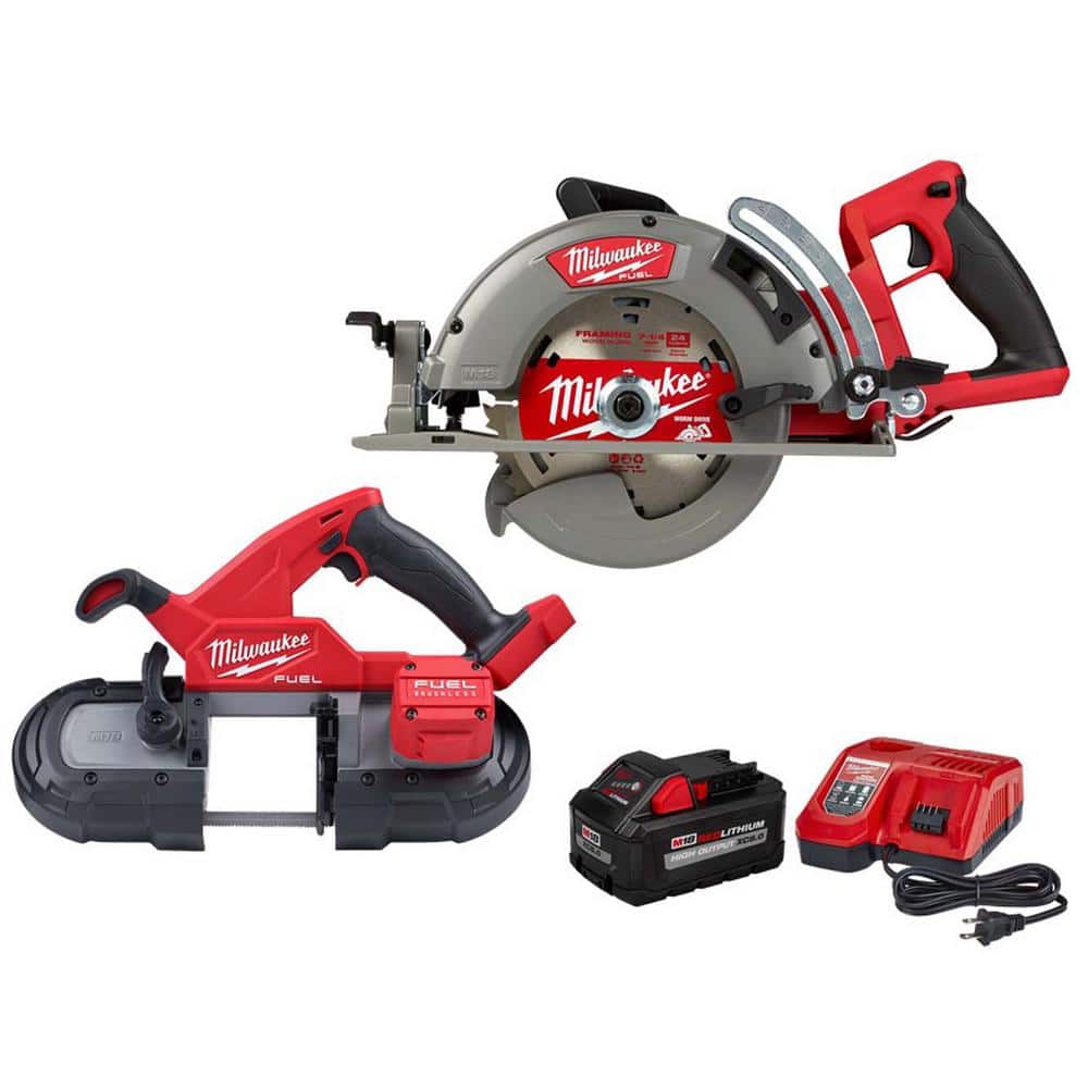 Milwaukee M18 FUEL 18V Lithium-Ion Cordless 7-1/4 in. Rear Handle Circular Saw w/Compact Bandsaw & 8.0ah Starter Kit