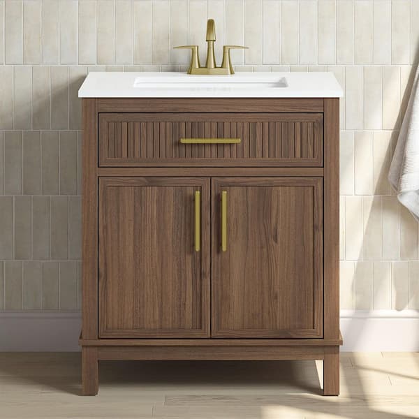 Riley 30 in. Single Sink Spiced Walnut Bath Vanity with White Engineered Stone Top (Assembled)