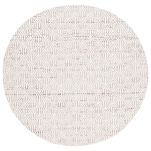 Marbella Collection Ivory Beige 6 ft. X 6 ft. Border Striped Round Area Rug