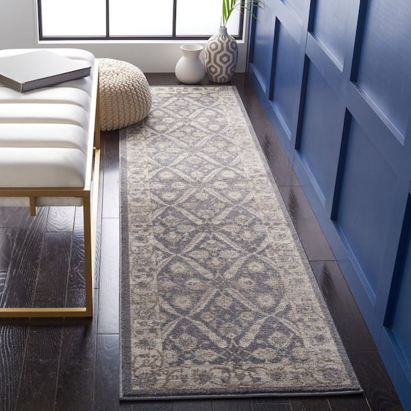 Sofia 2 ft. x 8 ft. Dark Gray/Beige Border Runner Rug